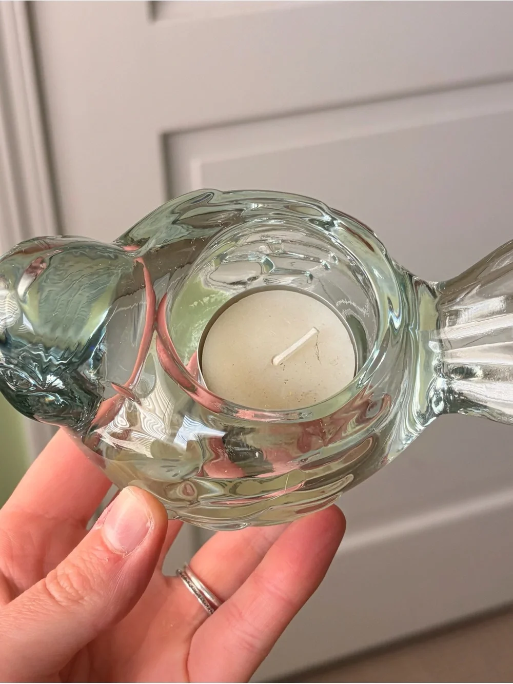 Clear Glass Bird Figurine Tealight Candle Holder
